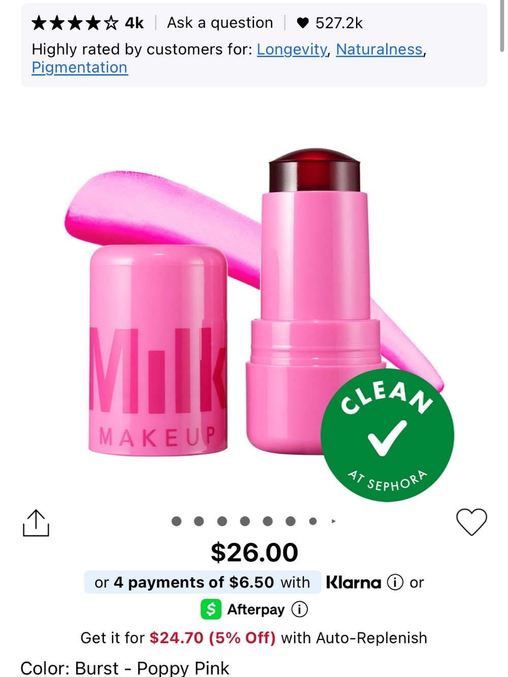 Milk Makeup Lip + Cheek Stick — Poppy Pink